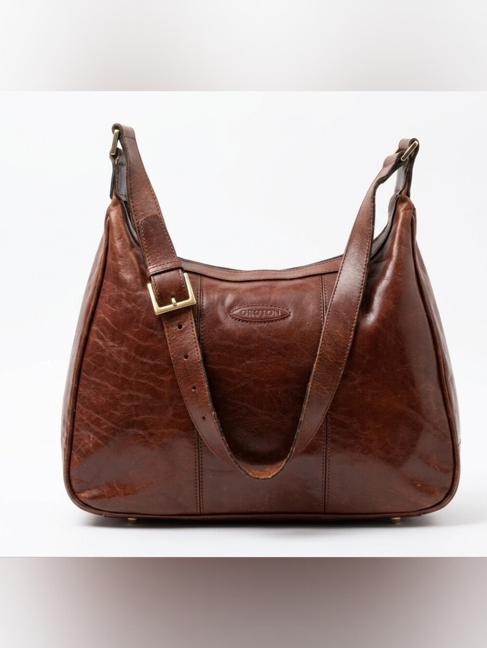 Vintage OROTON Rich Brown Leather Shoulder Hobo Bag